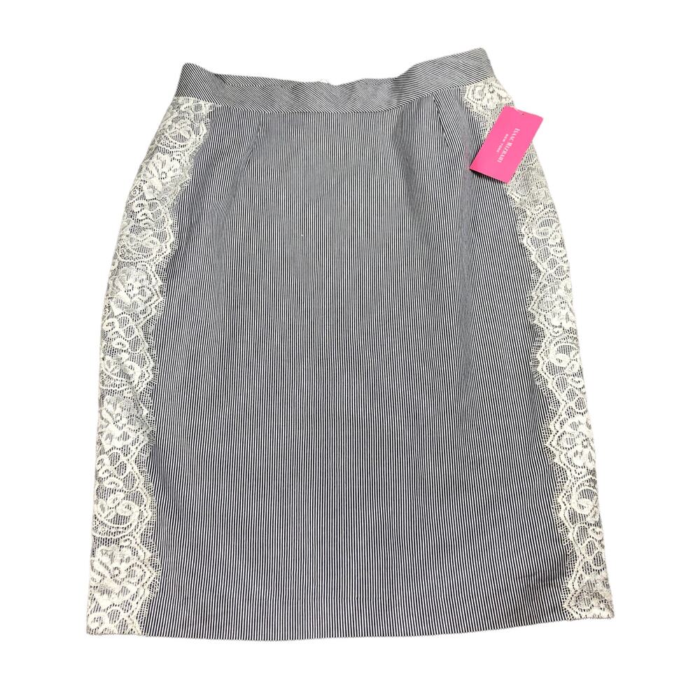 ISAAC MIZRAHI Blue White Striped Lace Pencil Midi Skirt Size 8 NWT